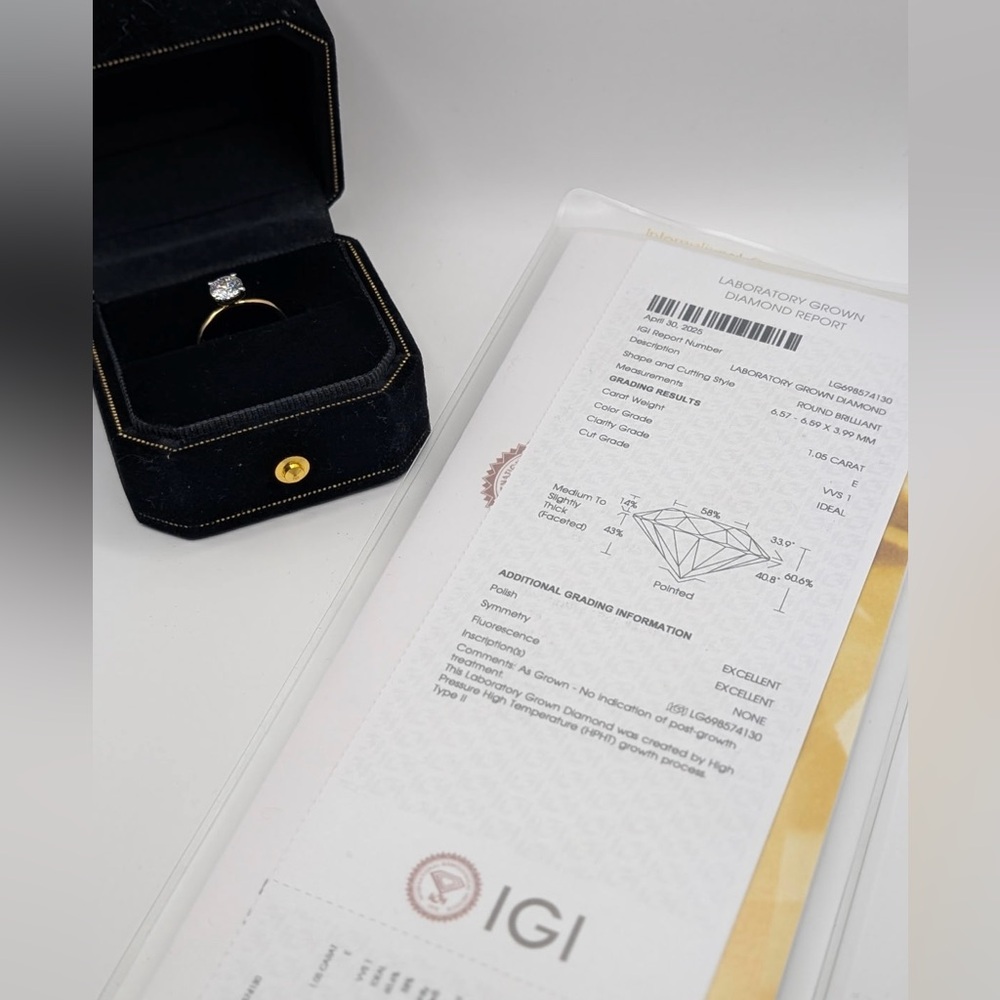 1.05 CT Lab Grown Round Solitaire in 14K Yellow Gold with White Prong Tips - Picture 7 of 8